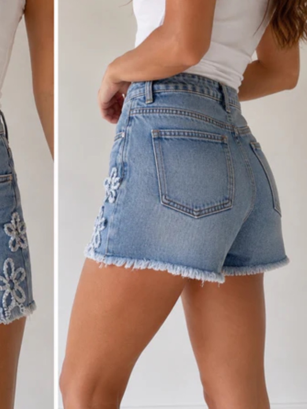 DRIFTWOOD Light Blue Eyelet Cutout Denim Shorts NWT SIZE 26 - Picture 3 of 5